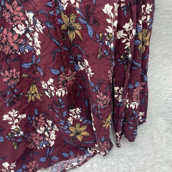 Ariat Roulette Top Womens Small Maroon Long Sleeve Rayon Floral Bohemian Tassels - Picture 4 of 6